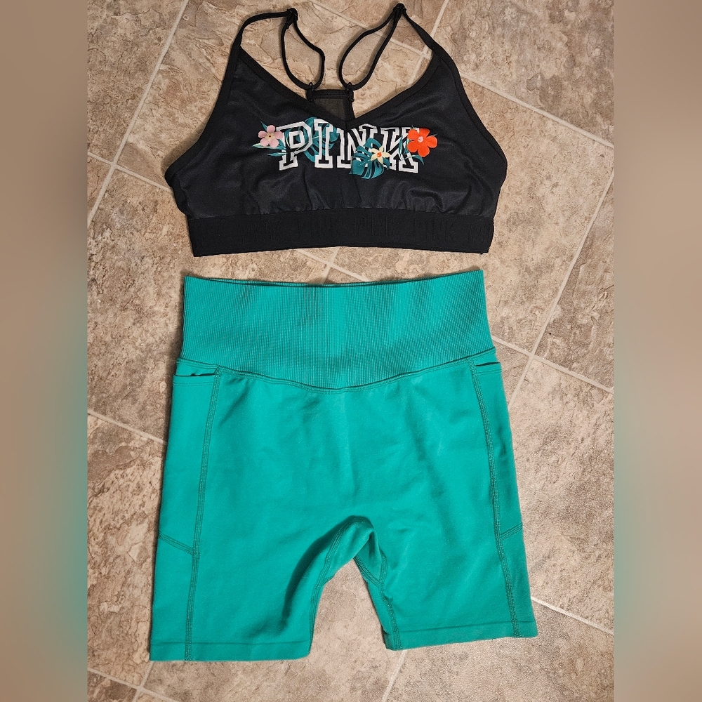 Victoria Secret PINK 2 PC Set Bra(M)/Large Shorts